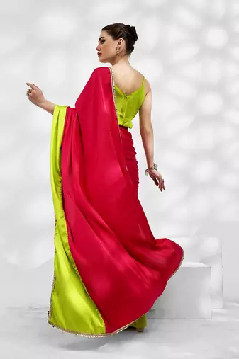 Red Japan silk blend c Fancy Girlish Partywear Saree