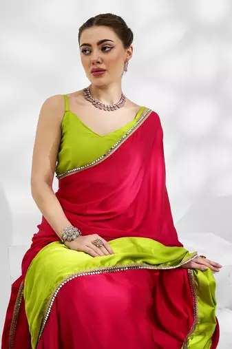 Red Japan silk blend c Fancy Girlish Partywear Saree