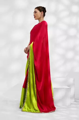 Red Japan silk blend c Fancy Girlish Partywear Saree