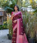 Mahroon colour ethnic handloom raw silk saree for ethnic rich looks