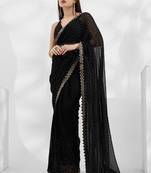  Black Shimmer Chiffon c Designer Girlish Heavy Partywear Saree