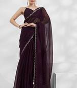  Wine Shimmer Chiffon c Designer Girlish Heavy Partywear Saree