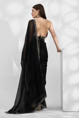  Black Shimmer Chiffon c Girlish Heavy Partywear Saree 2