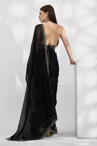  Black Shimmer Chiffon c Girlish Heavy Partywear Saree
