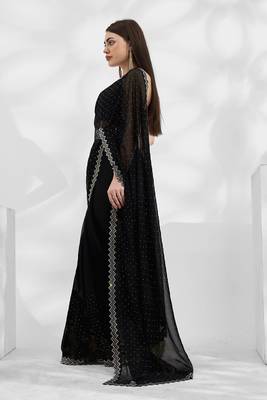  Black Shimmer Chiffon c Girlish Heavy Partywear Saree 4