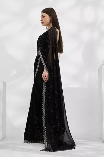  Black Shimmer Chiffon c Girlish Heavy Partywear Saree
