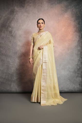  Yellow Resham Silk Blend Saree With Woven Jari Designer Work