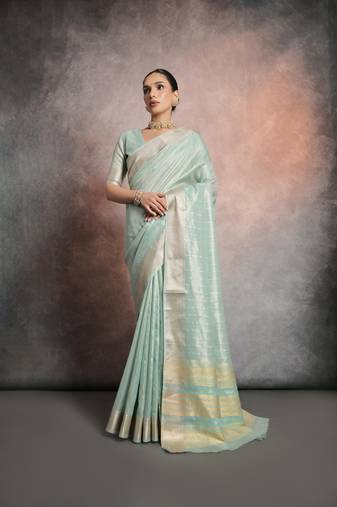  Sea Green Resham Silk Blend Saree With Woven Jari Designer Work
