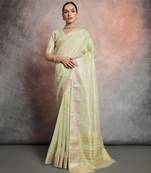 Pista Resham Silk Blend Saree With Woven Jari Designer Work