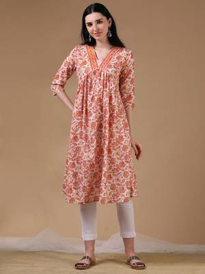 Orange full sleeves casual wear kurta 1