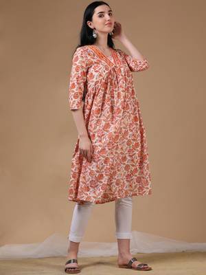 Orange full sleeves casual wear kurta 2