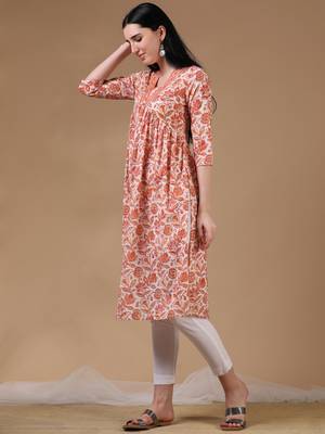 Orange full sleeves casual wear kurta 4