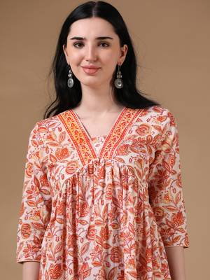 Orange full sleeves casual wear kurta 5