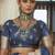 Girlish slate blue colour wevon border saree with designer printed looks