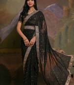 Black Zari Embroidered Ethnic Partywear Saree