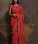 Pink Smart Floral Print Ethnic Festive Saree