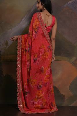 Pink Smart Floral Print Ethnic Festive Saree 2