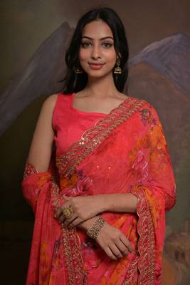 Pink Smart Floral Print Ethnic Festive Saree 3