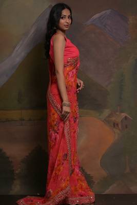 Pink Smart Floral Print Ethnic Festive Saree 4