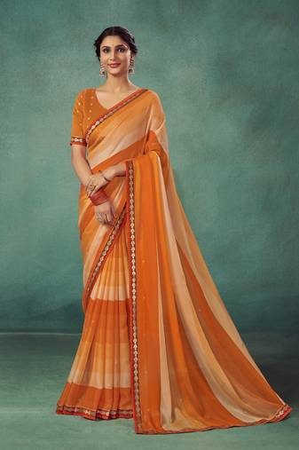 Girlish Persian Orange Pedding Designer Saree With Polka Dots Work