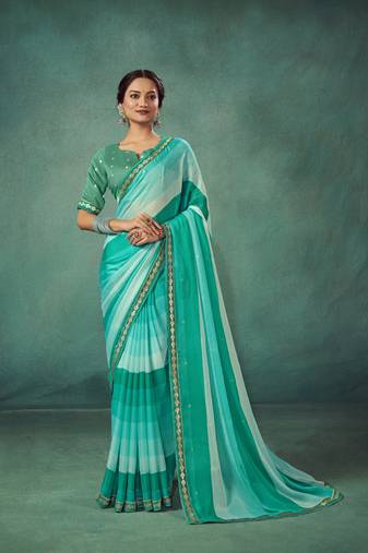 Girlish Fountain Blue Pedding Designer Saree With Polka Dots Work