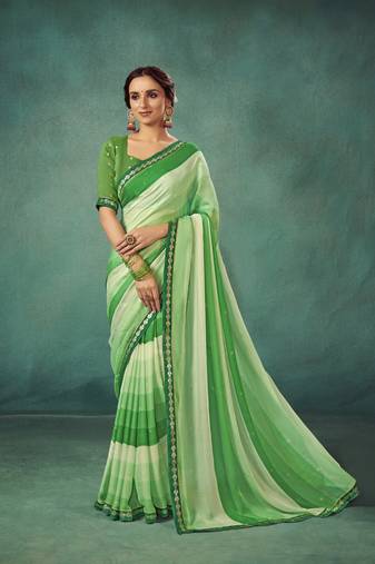 Girlish Olive Green Pedding Designer Saree With Polka Dots Work