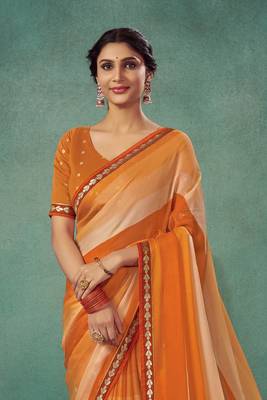 Girlish Persian Orange Pedding Saree With Polka Dots Work 2