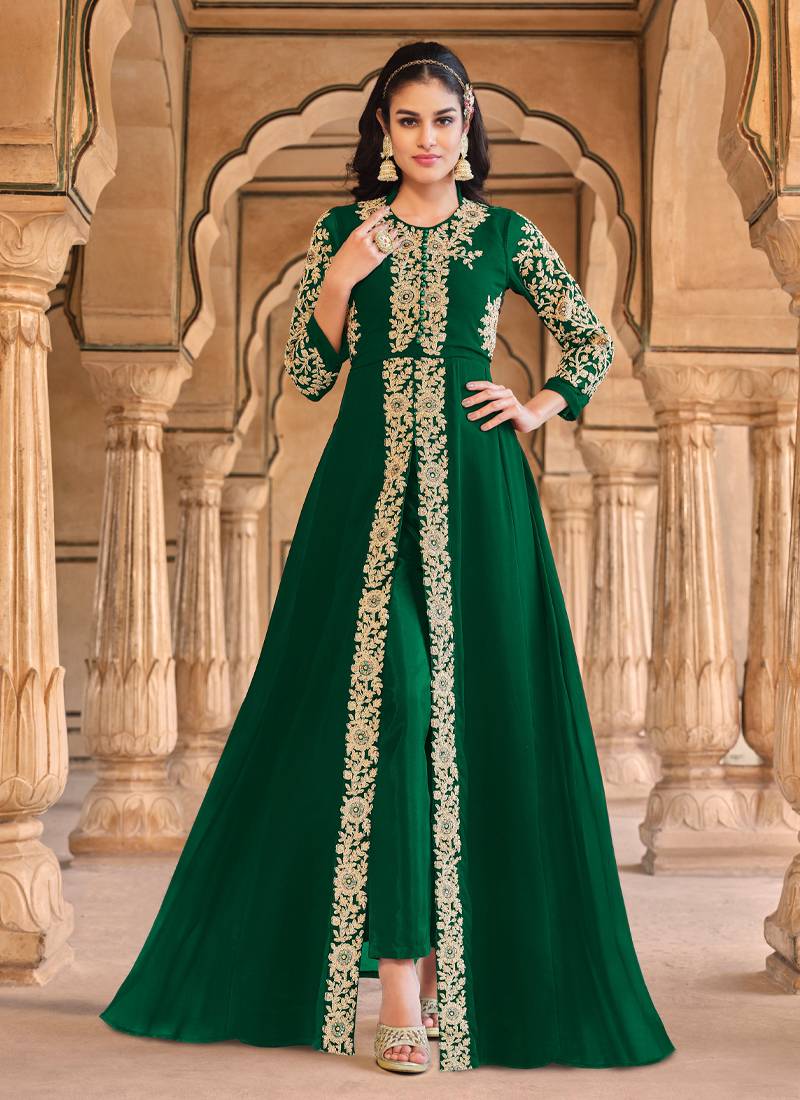 Green Front Slit Anarkali For Women Indian Pakistani Wear - KREATAGHNA  COLLECTION - 4325971