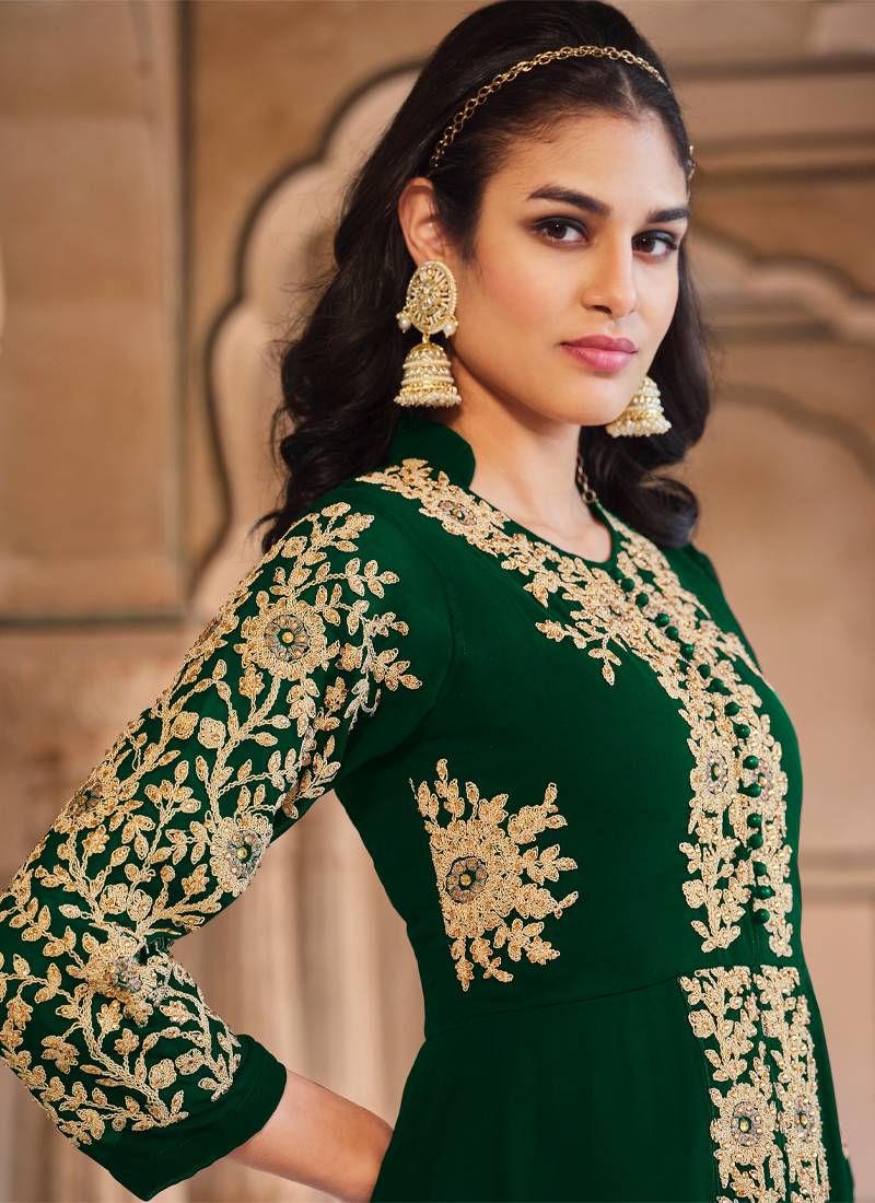Green Front Slit Anarkali For Women Indian Pakistani Wear - KREATAGHNA  COLLECTION - 4325971