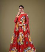 Beautiful floral printed red colour partywear anarkali dress