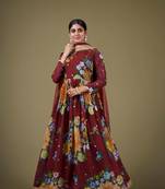 Beautiful floral printed maroon colour partywear anarkali dress