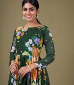 Beautiful floral printed green colour partywear anarkali dress