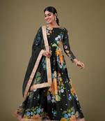 Beautiful floral printed black colour partywear anarkali dress