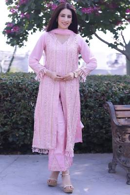 Pink colour stylish ethnic partywear dress for girls 1