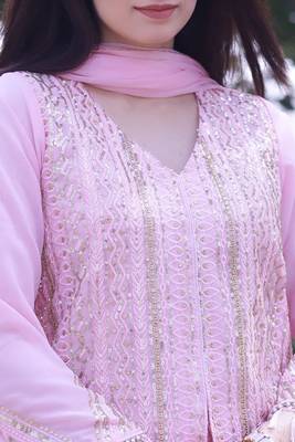 Pink colour stylish ethnic partywear dress for girls 4