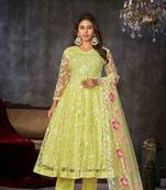 Smart light yellow colour beautiful resham embroidery anarkali suit