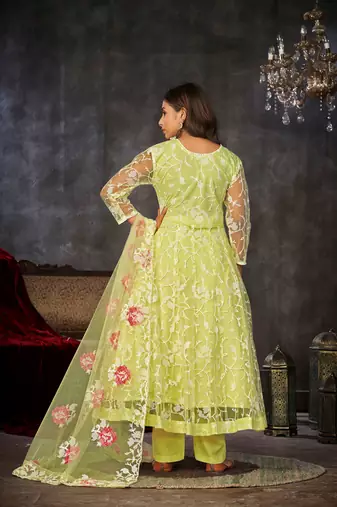 Smart light yellow colour beautiful resham embroidery anarkali suit