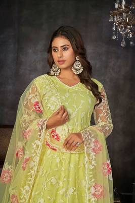 Smart light yellow colour beautiful resham embroidery anarkali suit 3