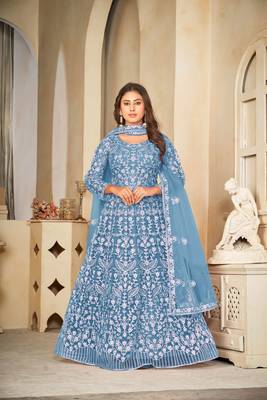 Smart sky blue colour beautiful resham embroidery anarkali suit 1