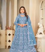 Smart sky blue colour beautiful resham embroidery anarkali suit