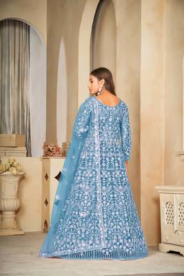 Smart sky blue colour beautiful resham embroidery anarkali suit 2