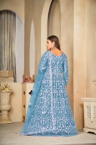 Smart sky blue colour beautiful resham embroidery anarkali suit