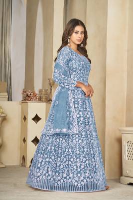 Smart sky blue colour beautiful resham embroidery anarkali suit 3
