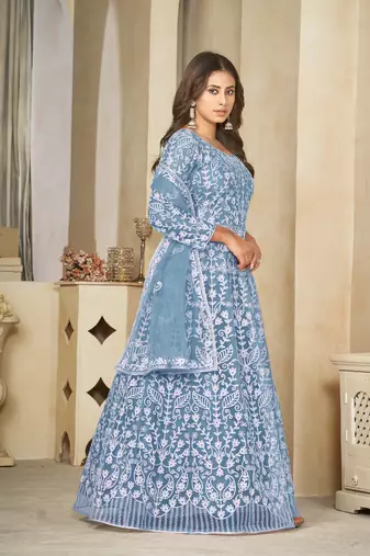 Smart sky blue colour beautiful resham embroidery anarkali suit