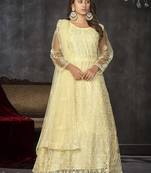 Smart light yellow colour beautiful resham embroidery anarkali suit
