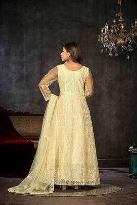 Smart light yellow colour beautiful resham embroidery anarkali suit 2
