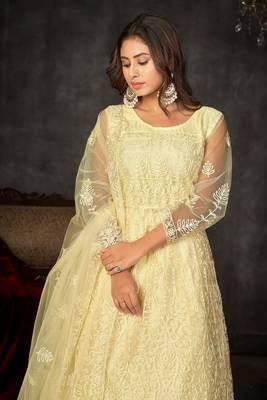 Smart light yellow colour beautiful resham embroidery anarkali suit 3