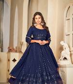 Blue colour ethnic resham embroidered heavy partywear dress