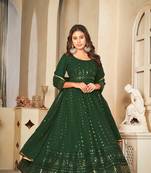 Green colour ethnic resham embroidered heavy partywear dress