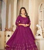 Purple colour ethnic resham embroidered heavy partywear dress